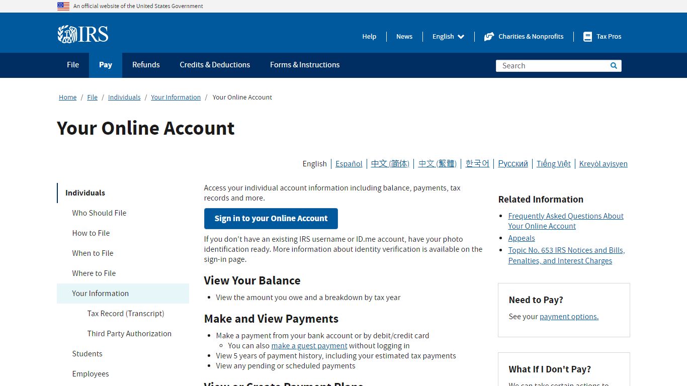 Your Online Account | Internal Revenue Service - IRS tax forms